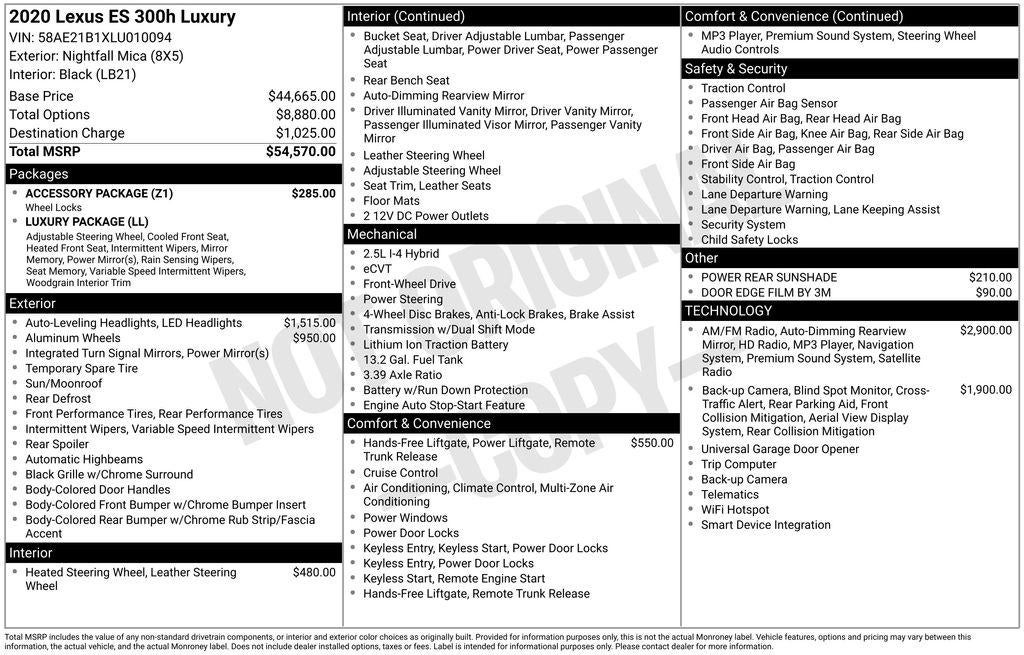 2020 Lexus ES 300h Luxury