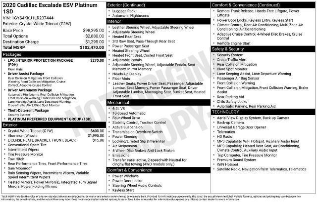 2020 Cadillac Escalade ESV Platinum