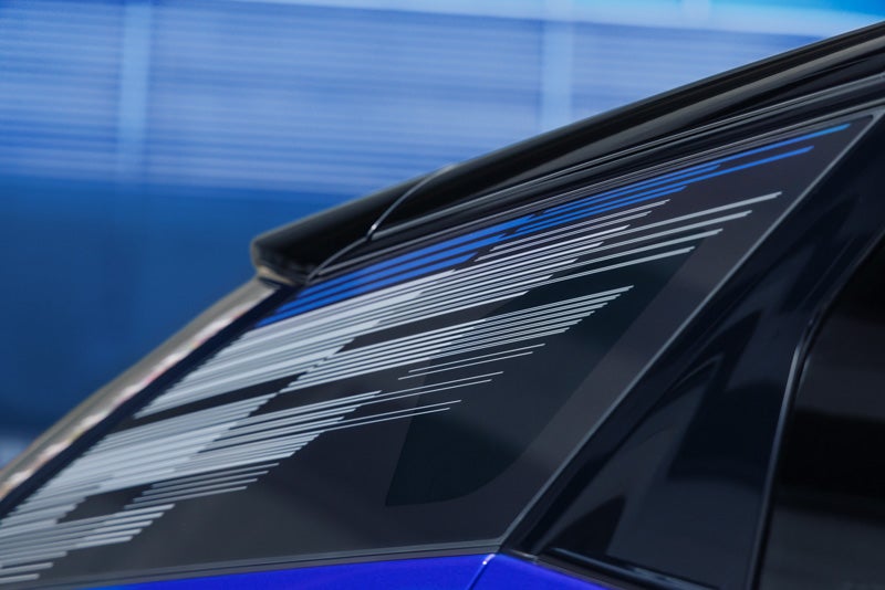 Close-up of the Modern Pattern on the 2026 OPTIQ-V Rear Quarter Glass | Brotherton Cadillac in Renton WA